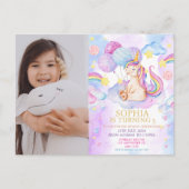 写真 魔法のユニコーンの誕生日招待状 レインボー ポストカード (正面)