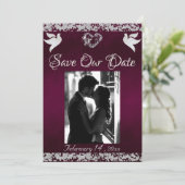 写真、鳩、シルバーハートとグリッター – 紫 セーブザデート (スタンド正面)