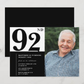 写真 黒と白の92歳の誕生日招待状 招待状 (正面/裏面)