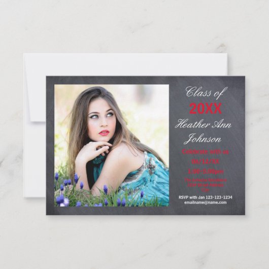 写真 黒板背景 - 3x5 卒業発表 招待状 (正面)