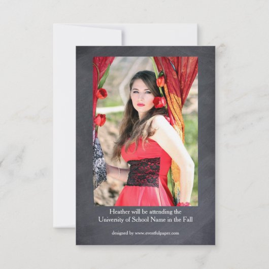 写真 黒板背景 - 3x5 卒業発表 招待状 (裏面)