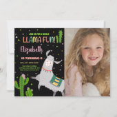 写真 黒 グレー ラマ ファン ラマ 誕生日 招待状 (正面)