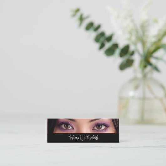 写真 黒 バラ色 筆記体 メイクアップ アーティスト モダン スキニー名刺 (スタンド正面)