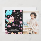 写真 黒 マーメイド 誕生日 招待状 (正面)