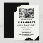 写真 黒 白 男性 96歳の誕生日 招待状 (正面/裏面)