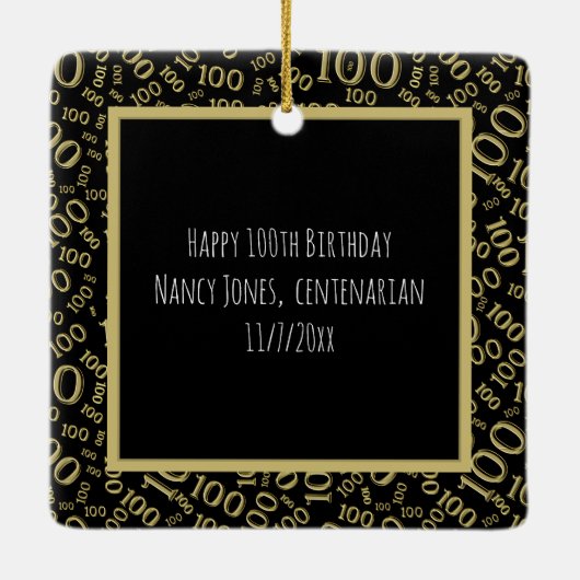 写真： 100番目の数字パターン金ゴールドと黒 セラミックオーナメント (裏面)