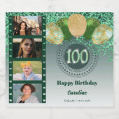 写真、100誕生日グリーングリッターシャンパン スパークリングワインラベル (シングルラベル)