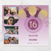 写真, 16誕生日バラ金ゴールドグリッターシャンパン スパークリングワインラベル (シングルラベル)