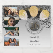 写真, 16誕生日ブラック金ゴールドグリッターシャンパン スパークリングワインラベル (シングルラベル)