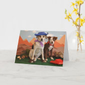 写真、2匹の西部犬 カード (黄色い花)