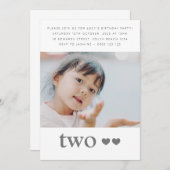 写真 2歳の誕生日パーティー ハート 招待状 (正面/裏面)