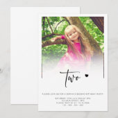 写真 2歳の誕生日 ツー ハート かわいい ラブリー 招待状 (正面/裏面)