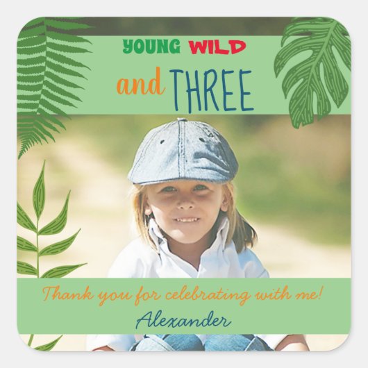 写真 3歳 お誕生日 ありがとう スクエアシール (正面)