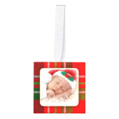 写真、4つのクリスマスタータンチェック写真フレーム キューブオーナメント (正面)