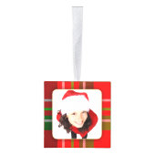 写真、4つのクリスマスタータンチェック写真フレーム キューブオーナメント (右)