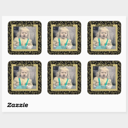 写真： 40番目の数字パターン金ゴールドと黒 スクエアシール (シート)