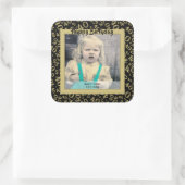 写真: 40番目の数字パターン金ゴールドと黒 スクエアシール (バッグ)