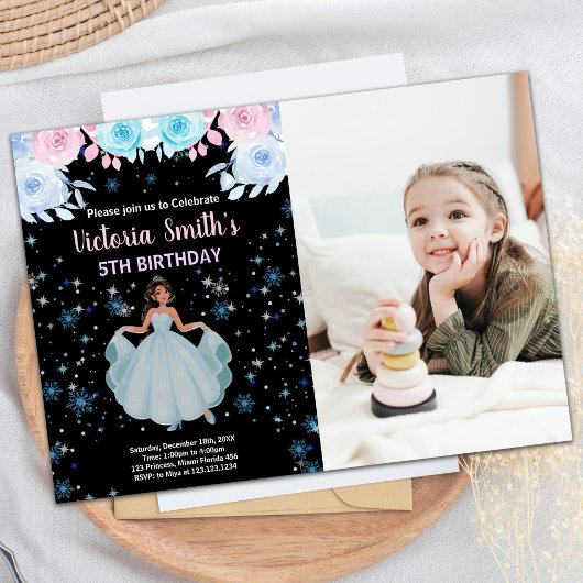 写真 5歳 紫の花のプリンセス誕生日 招待状