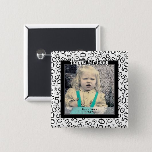 写真: 50番目の数値パターン白黒 缶バッジ (正面&裏面)