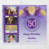 写真, 50誕生日パープルグリッターシャンパン スパークリングワインラベル (シングルラベル)