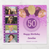 写真、50誕生日ピンクグリッターシャンパン スパークリングワインラベル (シングルラベル)