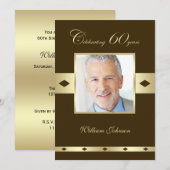 写真 60歳の誕生日パーティー招待状 ブラウン 招待状 (正面/裏面)