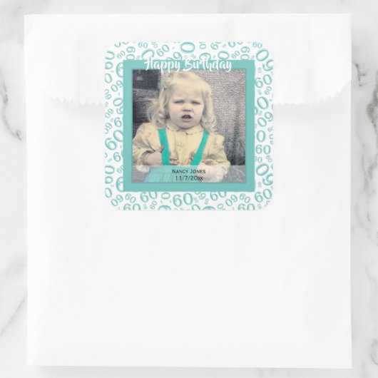 写真: 60番目の数字パターンティール(緑がかった色)と白 スクエアシール (バッグ)