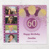 写真, 60誕生日バラ金ゴールドグリッターシャンパン スパークリングワインラベル (シングルラベル)