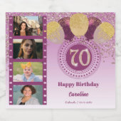 写真， 70誕生日バラ金ゴールドグリッターシャンパン スパークリングワインラベル (シングルラベル)