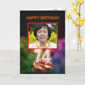 写真、74番目の誕生日カードとキャンドルの追加 カード (黄色い花)