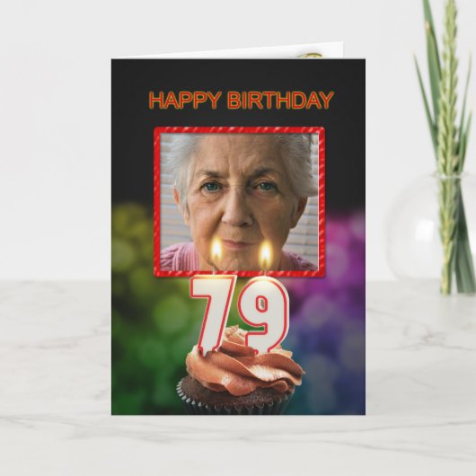 写真、79番目の誕生日カードとキャンドルの追加 カード (正面)