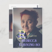 写真 80歳 誕生日 名前 日付 現代 紫色 追加 ポストカード (正面/裏面)