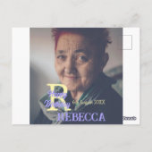 写真 80歳 誕生日 名前 日付 現代 紫色 追加 ポストカード (裏面)