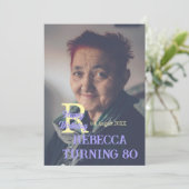 写真 80歳 誕生日 名前 日付 現代 紫色 追加 招待状 (スタンド正面)