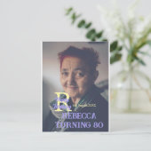 写真 80歳 誕生日 名前 日付 現代 紫 追加 ポストカード (スタンド正面)