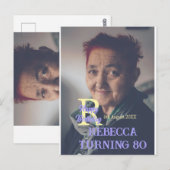 写真 80歳 誕生日 名前 日付 現代 紫 追加 ポストカード (正面/裏面)