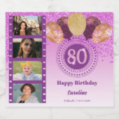 写真、80誕生日ピンクグリッターシャンパン スパークリングワインラベル (シングルラベル)