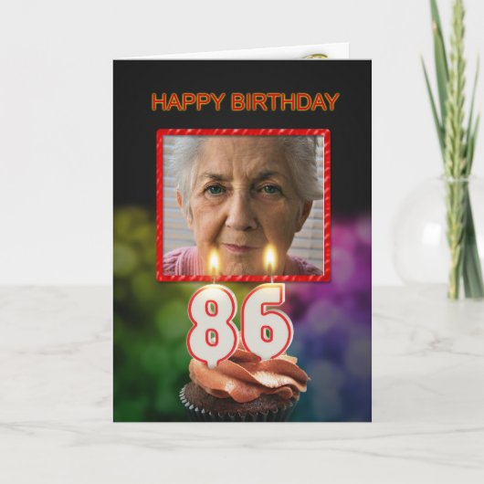 写真、86番目の誕生日カードとキャンドルの追加 カード (正面)