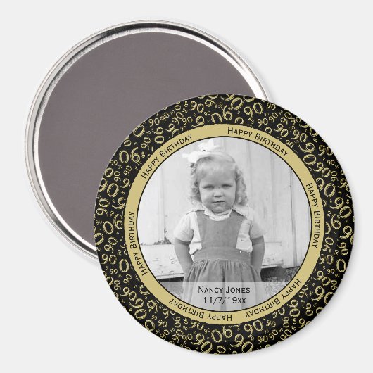 写真： 90番目模様の金ゴールドと黒 マグネット (正面/裏面)