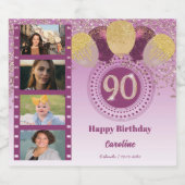 写真, 90誕生日バラ金ゴールドグリッターシャンパン スパークリングワインラベル (シングルラベル)