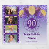 写真, 90誕生日パープルグリッターシャンパン スパークリングワインラベル (シングルラベル)