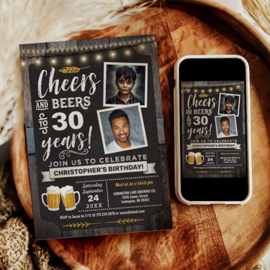 写真 Cheers and Beers 30歳の誕生日招待状 招待状