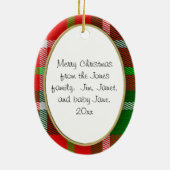 写真 – Christmas Oval Redタータンチェック写真 セラミックオーナメント (裏面)