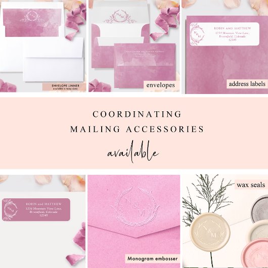 写真、Mauve Pinkエレガント Monogram結婚の セーブザデート