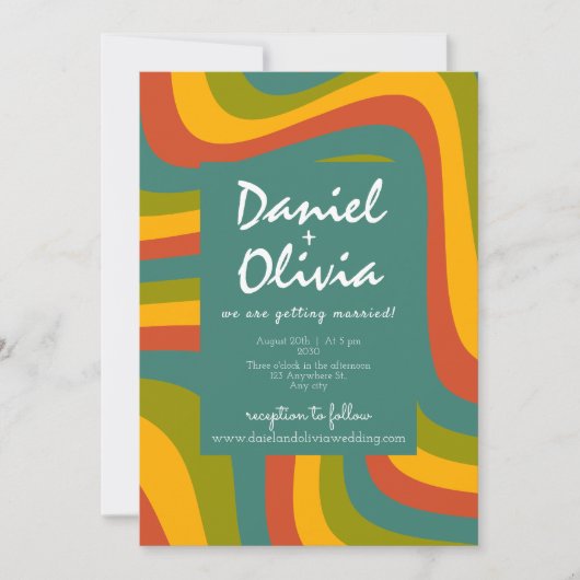 写真/QR付き70年代のGroovy結婚式招待状 招待状 (正面)