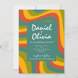 写真/QR付き70年代のGroovy結婚式招待状 招待状