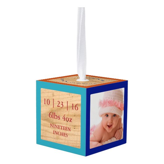 写真ABCは誕生Statsの記念品を妨げます キューブオーナメント (裏面アングル)
