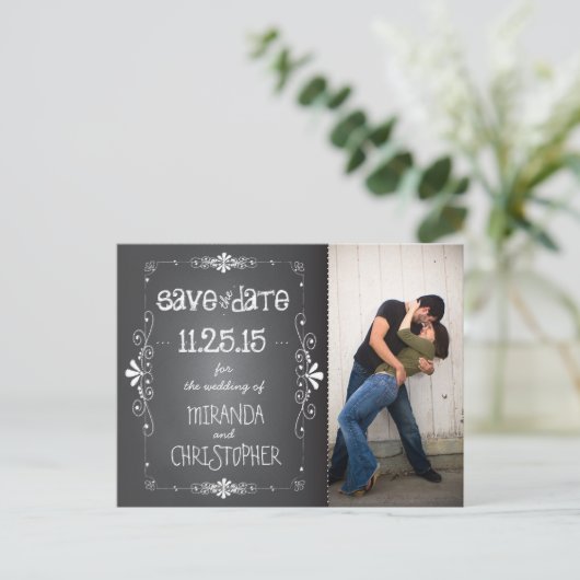 写真Chalkboard日付のハガキ結婚を保存 案内ポストカード (スタンド正面)