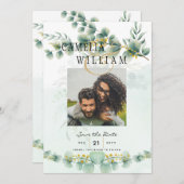 写真Eualuptusの日付を保存する金ゴールド モダン 招待状 (正面/裏面)