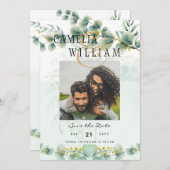 写真Eualuptusの日付を保存する金ゴールド モダン 招待状 (正面/裏面)